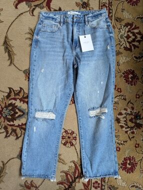 High Rise Straight Leg Hidden Jeans Tracey Sz 27 NWT Light Wash Distressed